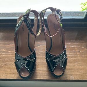 Alaia Black and Red Patent Leather Sandals
